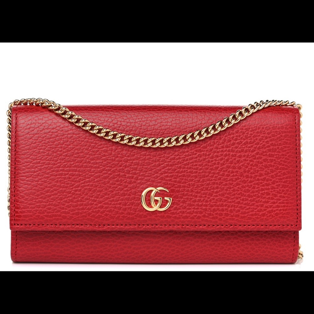 NWOT Calfskin Petite GG Marmont Wallet Chain Bag Red